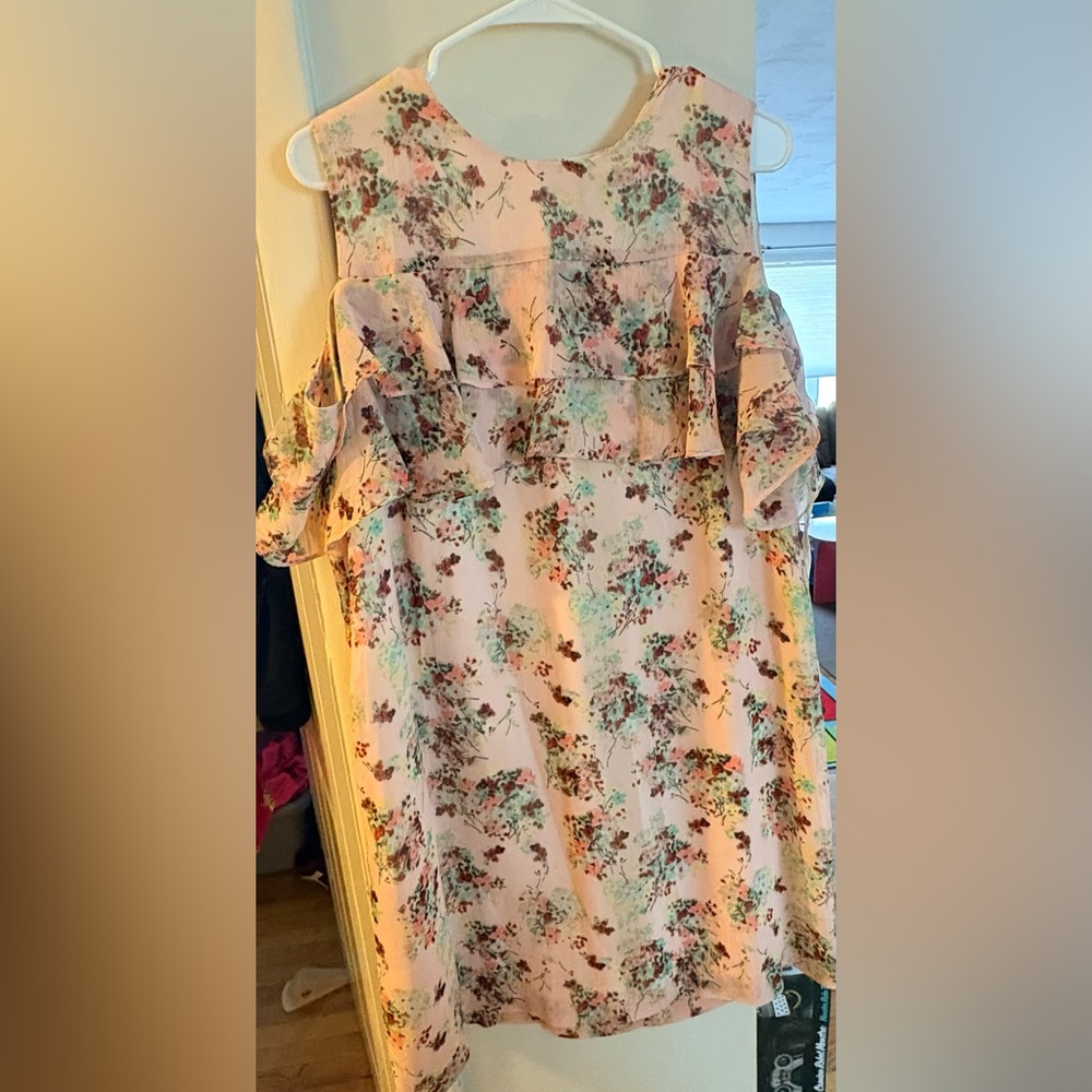 Tahari Floral Off-Shoulder Ruffle Dress - Blush Mint Floral